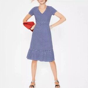 Boden Melissa Dress Womens Size 10 Petite Diamond Pattern Short Sleeve Cotton